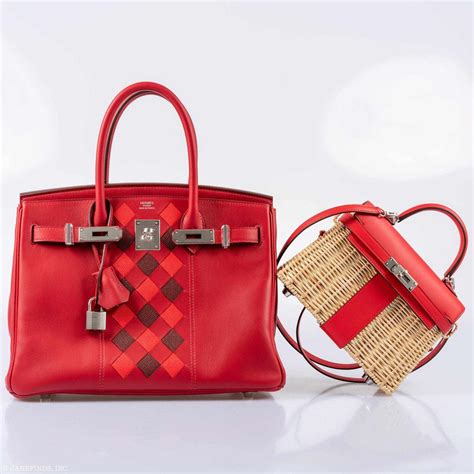 Hermès Rouge De Coeur Mini Kelly Picnic Bag of Osier Wicker 